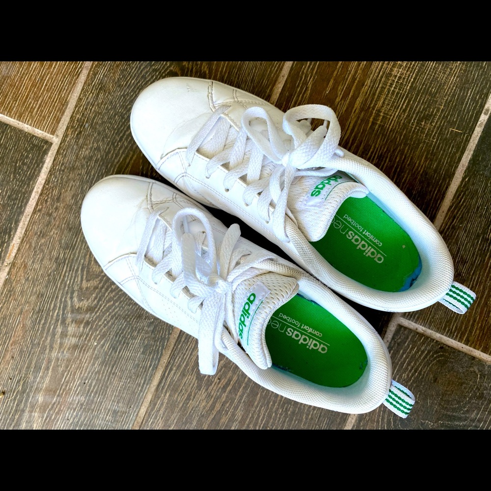 Adidas Neo white sneakers green stripes